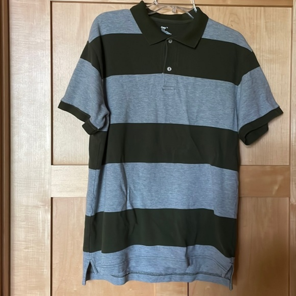 Gap Men’s‎ Striped Cotton Polo Shirt Olive Grey Size XL